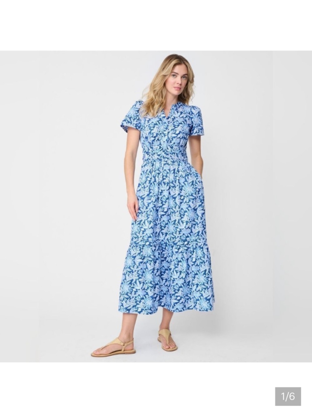 J McLaughlin Mei Dress Blue Short-Sleeve Maxi w/ Pockets Small